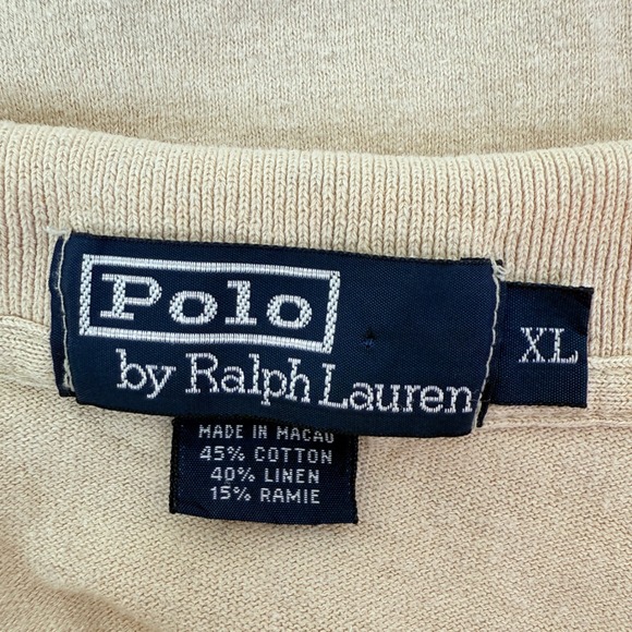 Polo Ralph Lauren Polo Shirt Mens XL Linen Blend Pony Tan - Picture 3 of 10